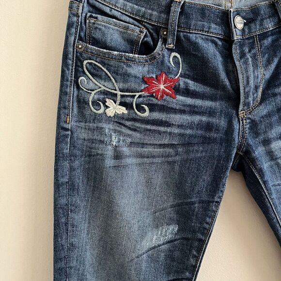 Driftwood Floral Embroidered Skinny Jeans 27 Low Rise Y2K Boho Hippie Grunge - Picture 9 of 13